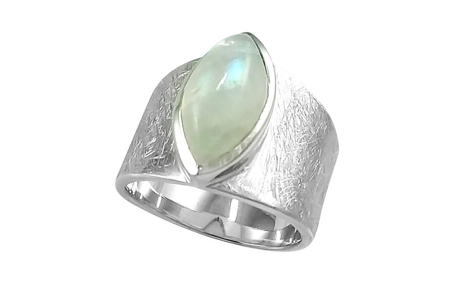 Natürlicher Regenbogen Mondstein Ring-Handgemachter Silber Ring-925