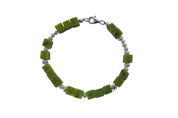 Jade Würfel Edelstein-Armband Perle Silber 925