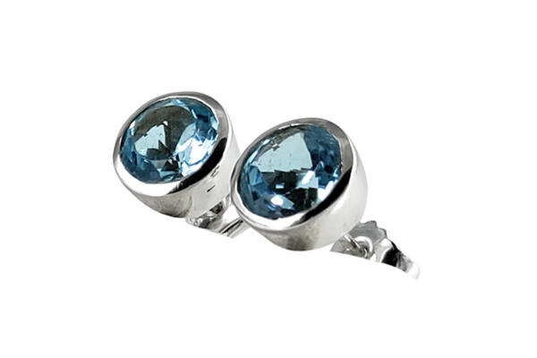 Ohrringe Ohrstecker Silber 925 mit Blautopas facettiert rund 7 mm Swiss Blue