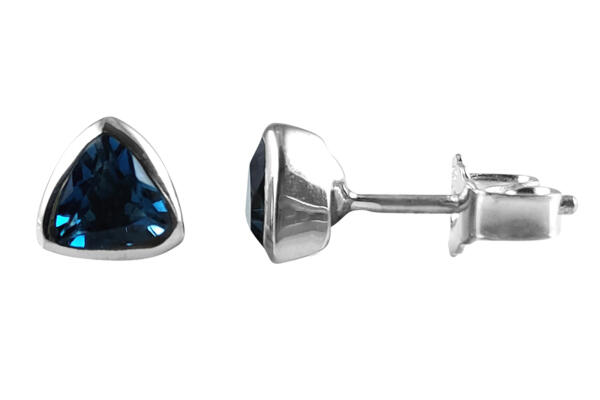 Ohrringe Ohrstecker Silber 925 mit Blautopas London-Blue facettiert Trillion 4  mm