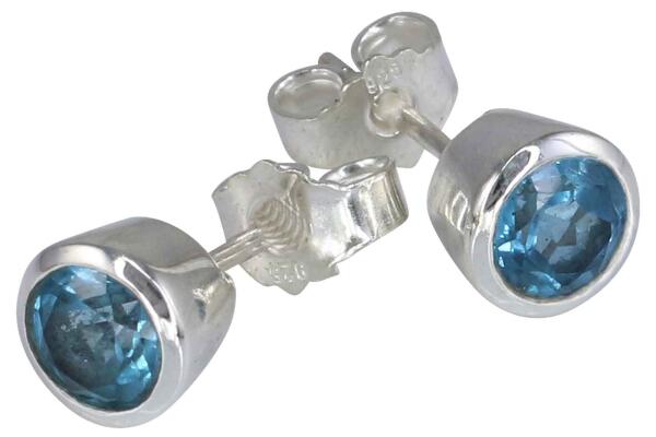 Ohrringe Ohrstecker Silber 925 mit Blautopas facettiert rund 5 mm Topas Swiss blue