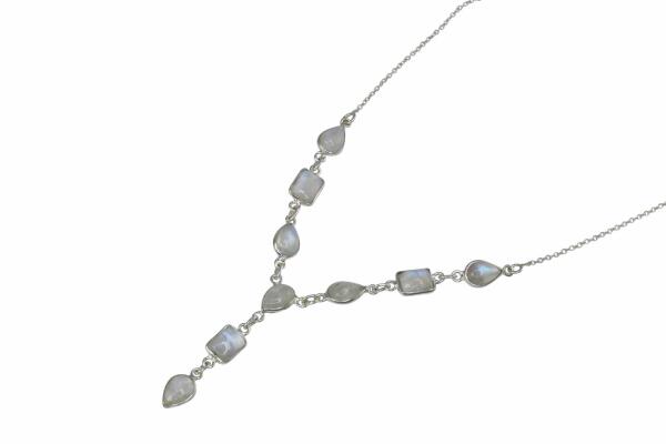 Collier Silber 925 *Feenlicht* mit Regenbogen-Mondstein Silberkette Verlängerungskettchen
