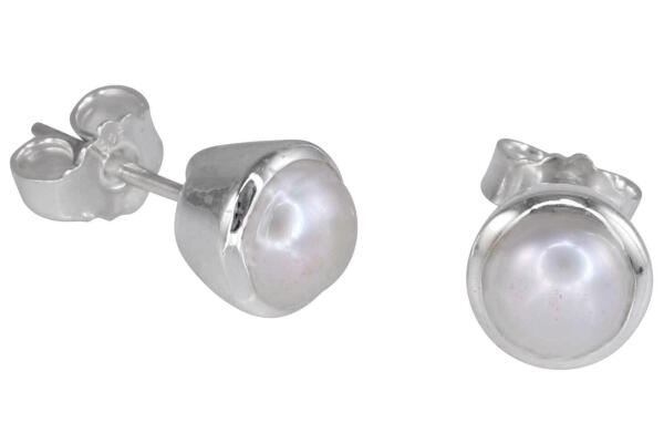 Ohrringe Ohrstecker Silber 925 mit Süßwasser-Zuchtperle rund 5  mm