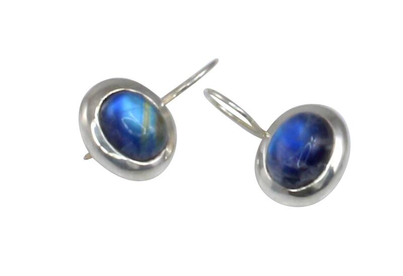 Ohrringe Ohrhänger Silber 925 mit Regenbogen-Mondstein dunkel unterlegt