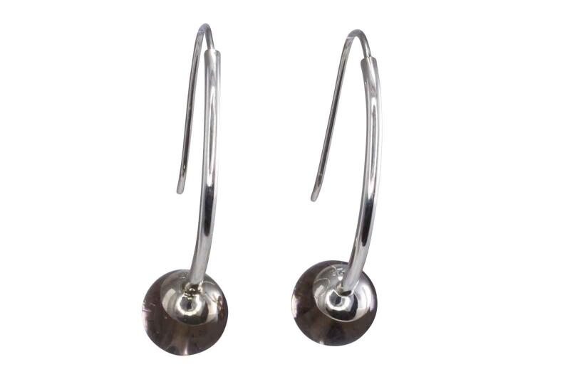 Ohrringe Ohrhänger Silber 925 mit Rauchquarz Kugel Design Ohrhaken