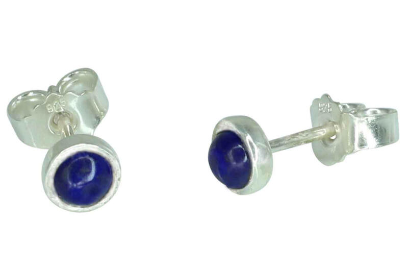 Ohrringe Mini-Ohrstecker Silber 925 mit Lapislazuli Cabochon rund 4 mm