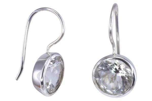 Ohrringe Ohrhänger Silber 925  mit Bergkristall facettiert 10 mm