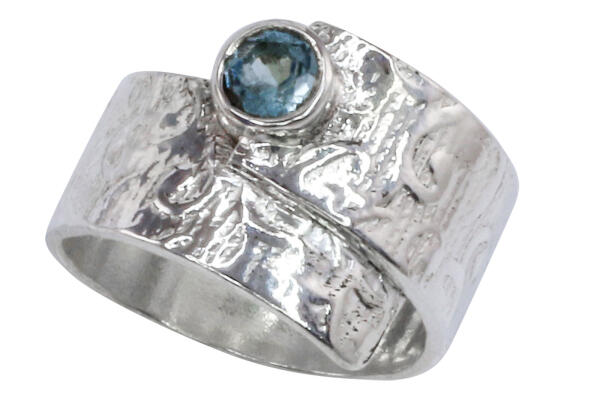 Ring Silber 925 mit Blautopas facettiert Bandring strukturiert