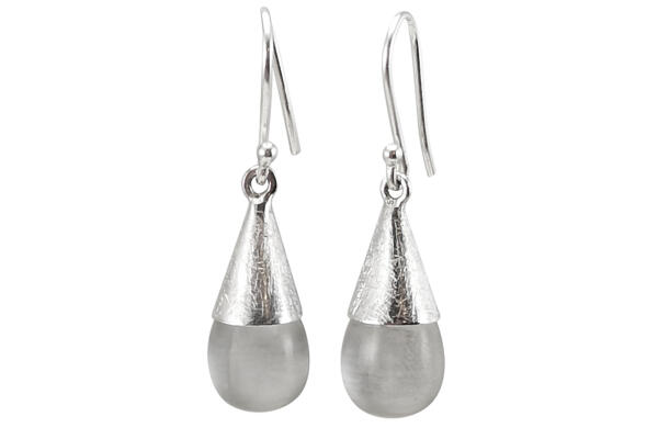 Pampel-Ohrringe Ohrhänger Silber 925  mit Bergkristall Tropfen matt