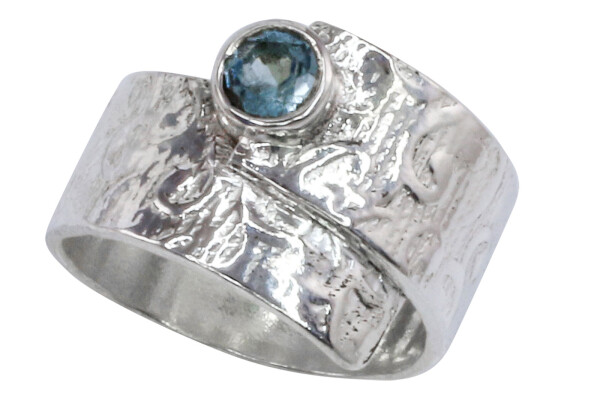 Ring Silber 925 mit Blautopas facettiert Bandring strukturiert 18,5 mm