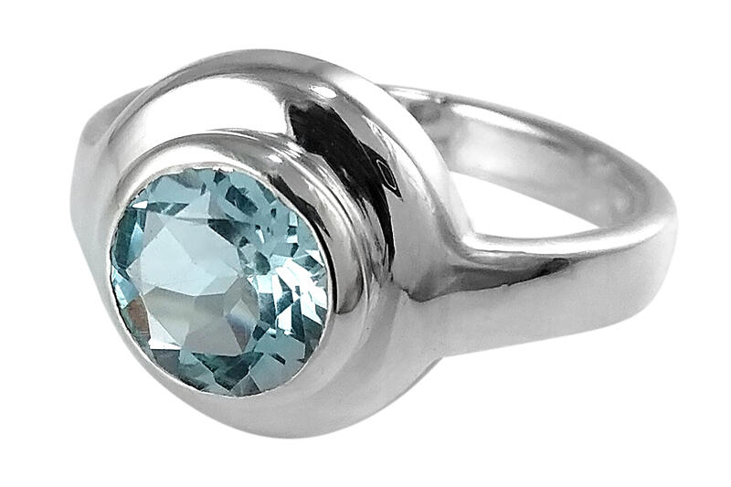 Ring Silber 925 mit Blautopas facettiert rund 8 mm eismattiert gebürstet