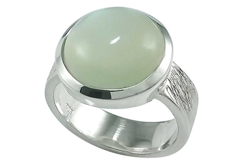 Ring Silber 925 mit Weißer Mondstein rund 12  mm Cabochon eismatt gebürstet 19,5 mm