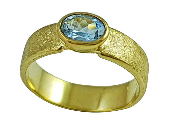Ring 925 Silber 14 K vergoldet mit Aquamarin eismattiert