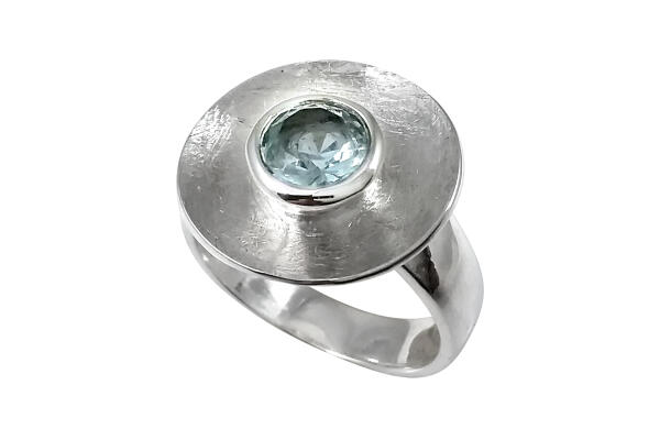 Ring Silber 925 Schale konkav  mit Blautopas rund 7  mm