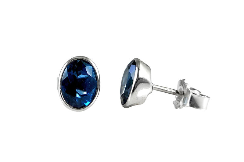 Ohrringe Ohrstecker Silber 925 mit Blautopas London-Blue facettiert oval 5x7 mm