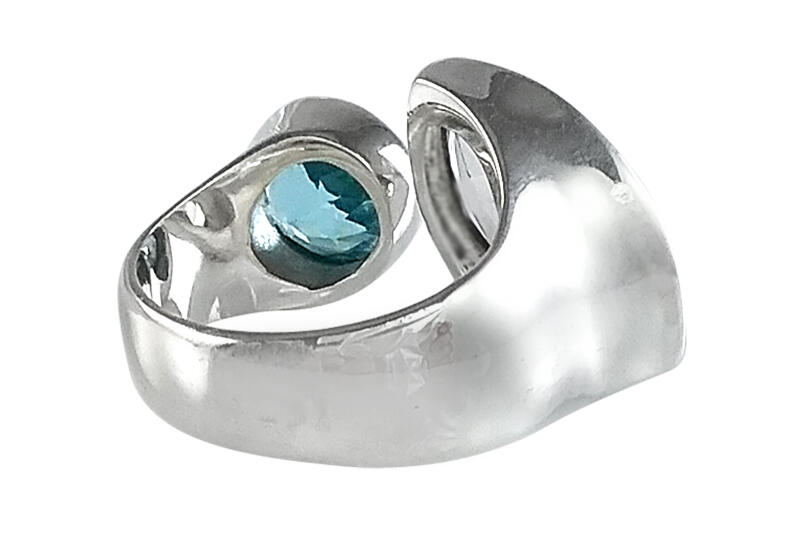 Ring Silber 925  mit Bergkristall Navette 9x18 mm und Blautopas rund 9 mm facettiert