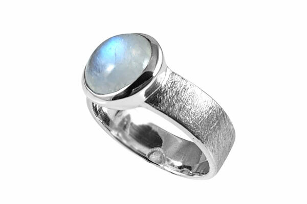 Ring Silber 925 mit Regenbogen-Mondstein rund 10 mm...