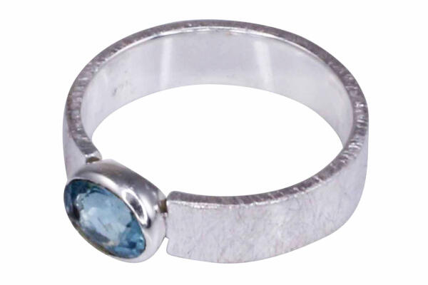 Ring Silber 925 mit Aquamarin facettiert Bandring eismatt gebürstet 19,1 (60)