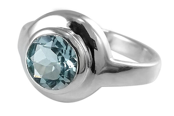 Ring Silber 925 mit Blautopas facettiert rund 8 mm eismattiert gebürstet 17,8 (56)