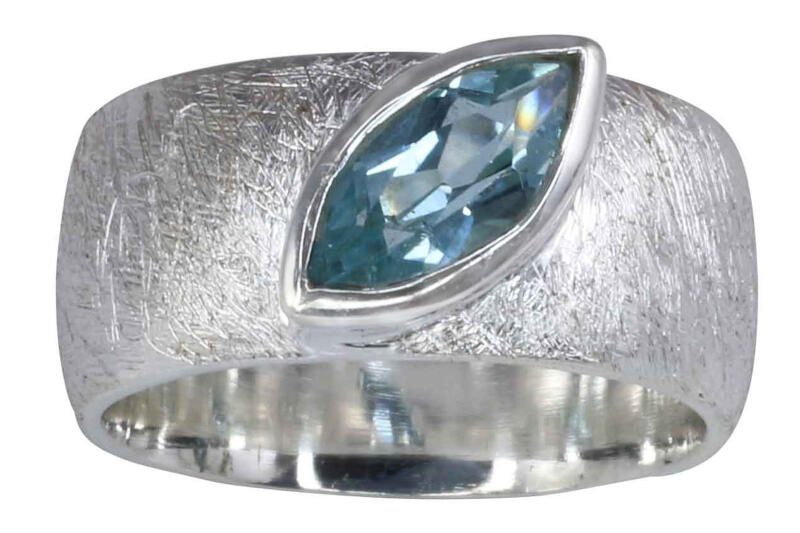 Ring Silber 925 mit Blautopas facettiert eismatt gebürstet 18,2 (57)