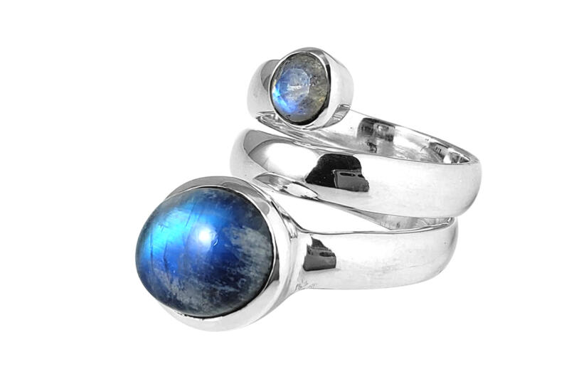 Ring Silber 925 mit Regenbogen-Mondstein dunkel unterlegt