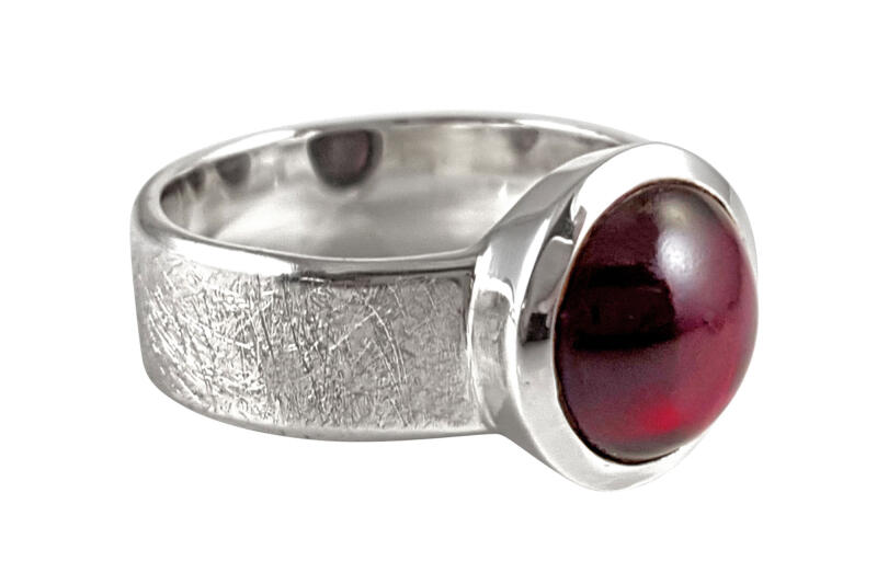 Ring Silber 925 mit Granat rund 10 mm eismatt gebürstet