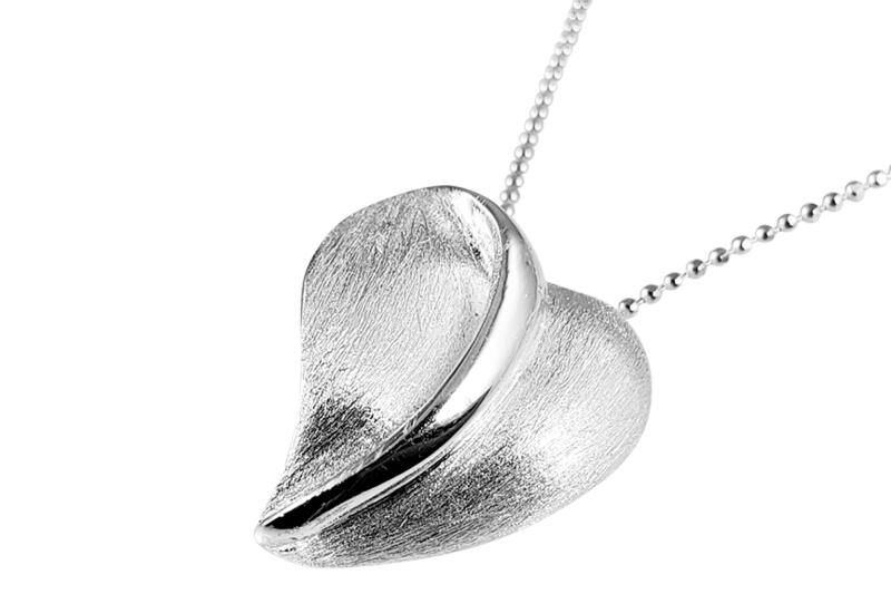 Herz - Anhänger Silber 925 schräg mit Silberkette 50 cm